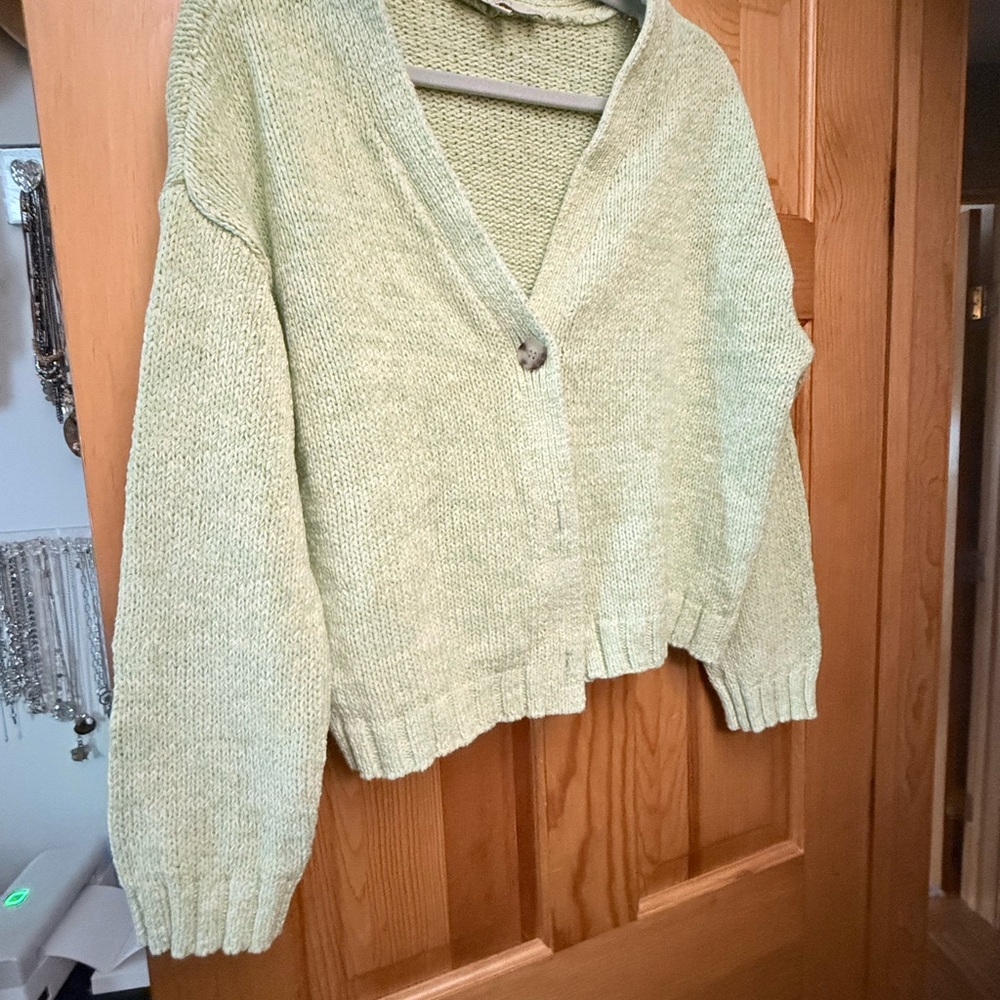 LOFT Petites Chunky Knit Button-Front Cardigan – Light Mint Green – Size XLP